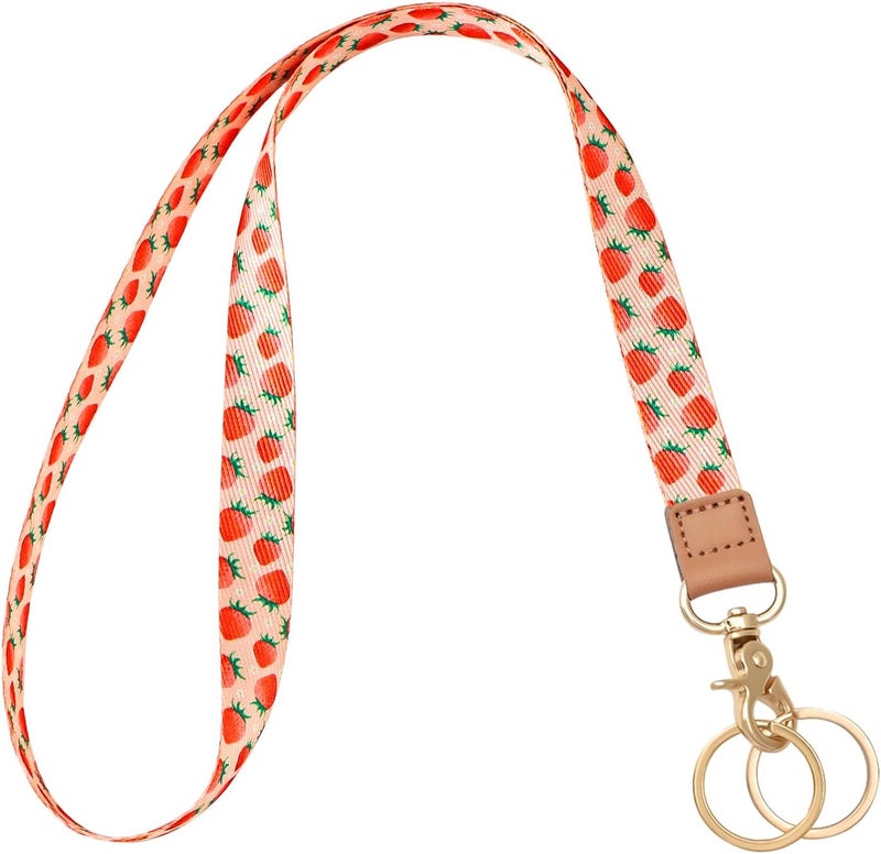 Knagsfa Lanyards for Keys, Neck Lanyards for ID Badges with Metal Hook, Cute Keychain Lanyard for Women, Strawberry Flower - Image 1
